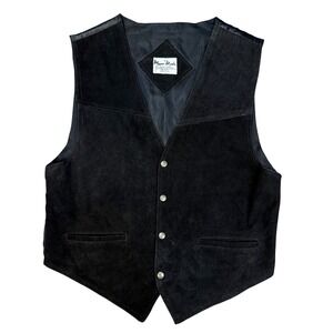 Black Suede Genuine Leather Vest Western Biker Rocker Grunge Cinch Back XL
